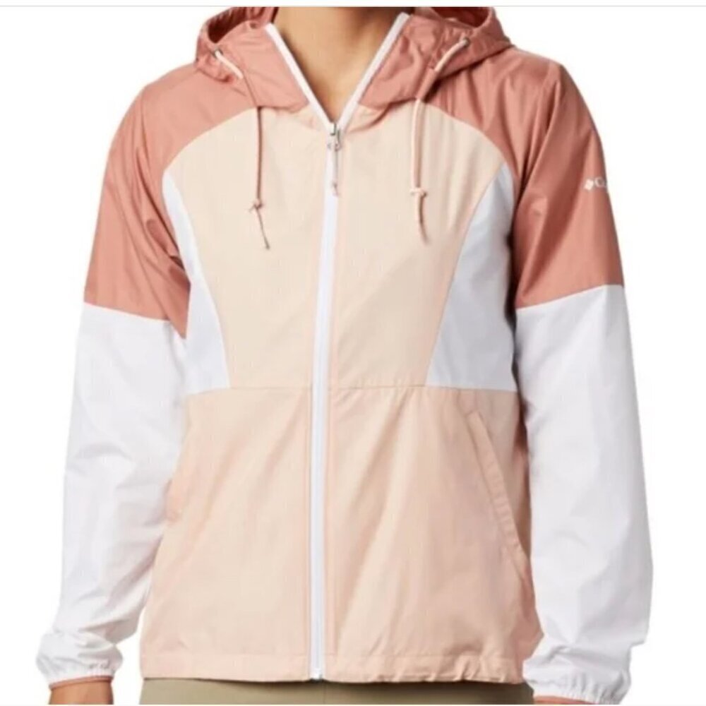 Columbia Side Hill Peach & White WInd Breaker Jacket Hooded Zip Front Pockets M